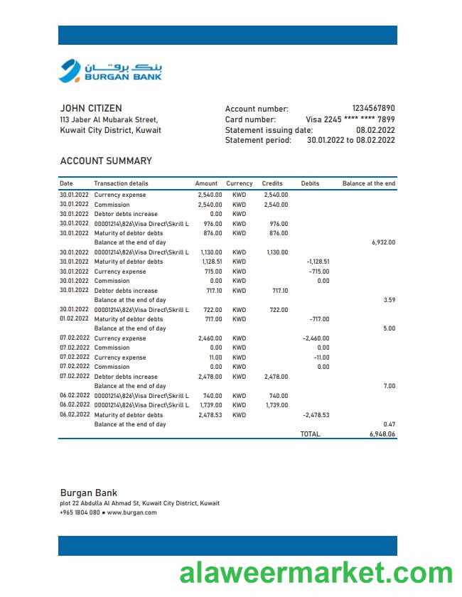 Kuwait Burgan Bank statement xls